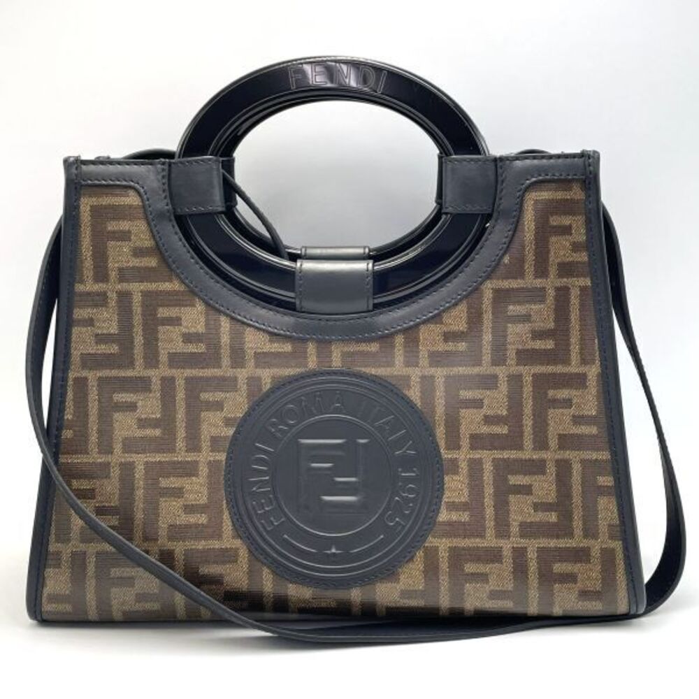 FENDI Runaway Shopper Shoulder Bag Handbag Brown Black Zucca Accessories